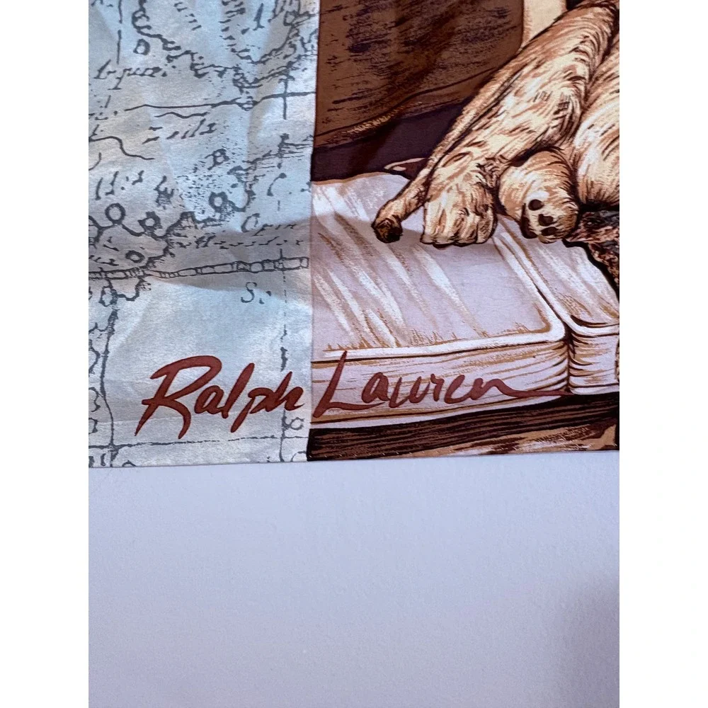 Ralph Lauren Silk Scarf Safari Zebra Lion Elephant Vintage Travel Collage Italy